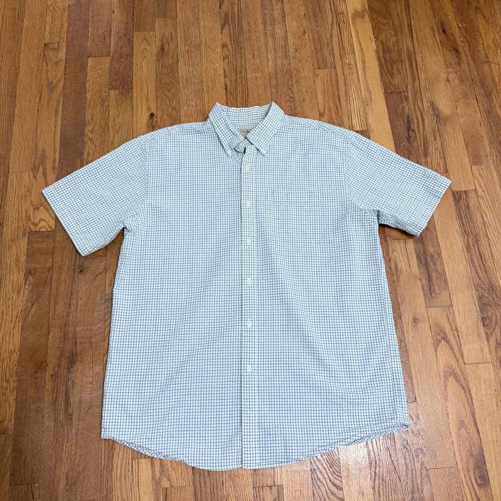 LL Bean Men's Blue Plaid Short Sleeve Button Down Traditional Fit Shirt Size L